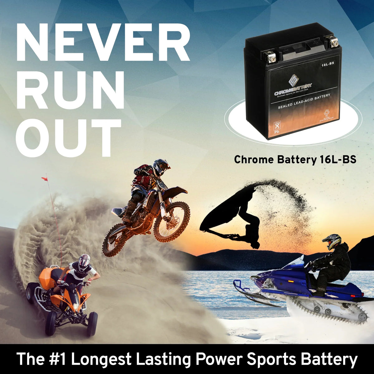 Chrome Battery YTX16L- (16L- 12 Volt,14 Ah, 230 ) Jet Ski Battery for Yamaha Wave Runner 2007
