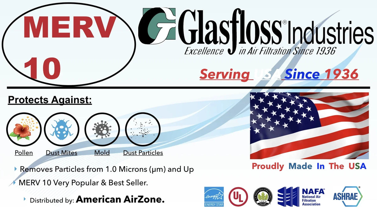 Glasfloss Air Filter 10x24x2 - 2"  10 - (Pack of 4) - Pleated  or  Air Filter - Furnace Air Filter - Home or Office - Made In The .