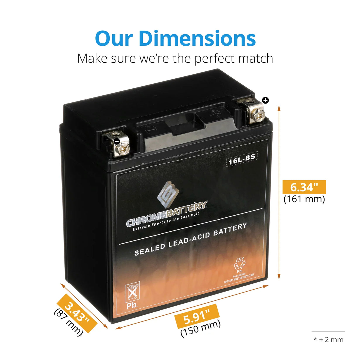 Chrome Battery YTX16L- (16L- 12 Volt,14 Ah, 230 ) Jet Ski Battery for Yamaha Wave Runner 2007