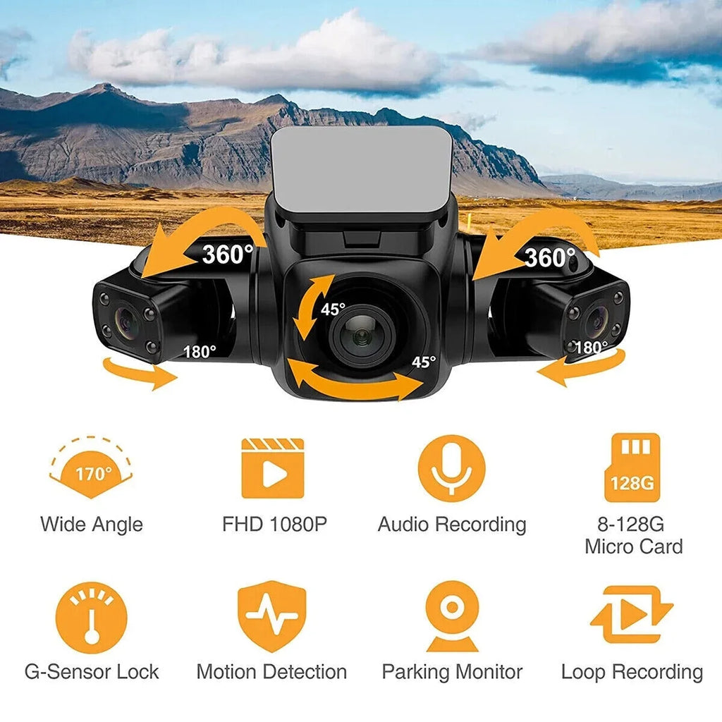 4 Channel Dash Cam Front, Left, Right and Rear, Front and Rear Inside, 360°Panoramic Driving Recorder  Car Cameras Night Vision