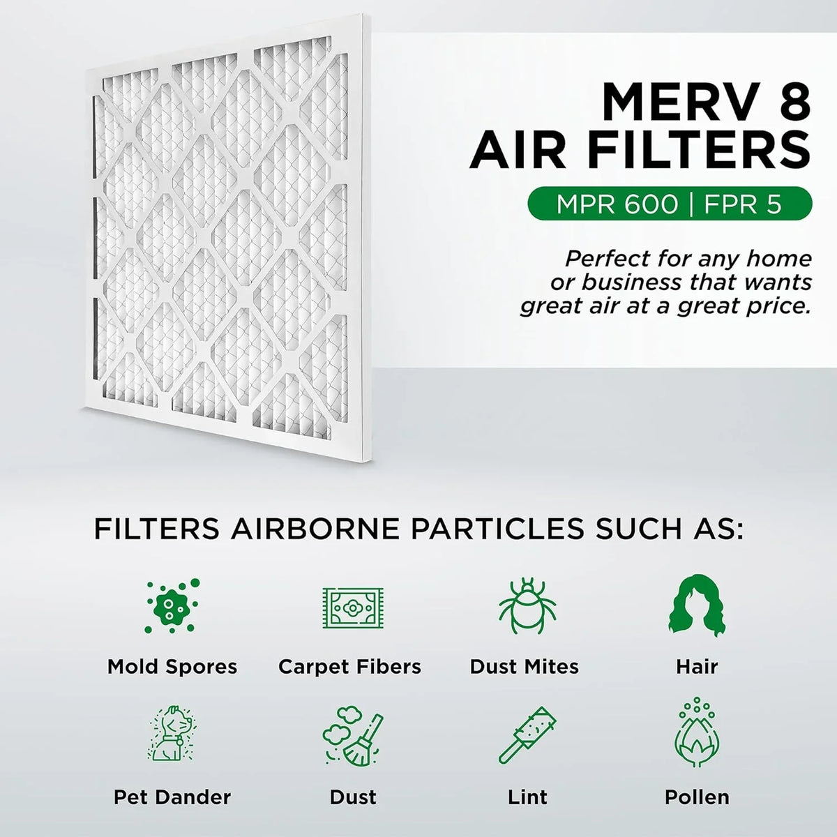 15X20x1  8 Pleated  Furne Air Filters. Case Of 12. Size: 14-1/2 X 19-1/2 X 3/4
