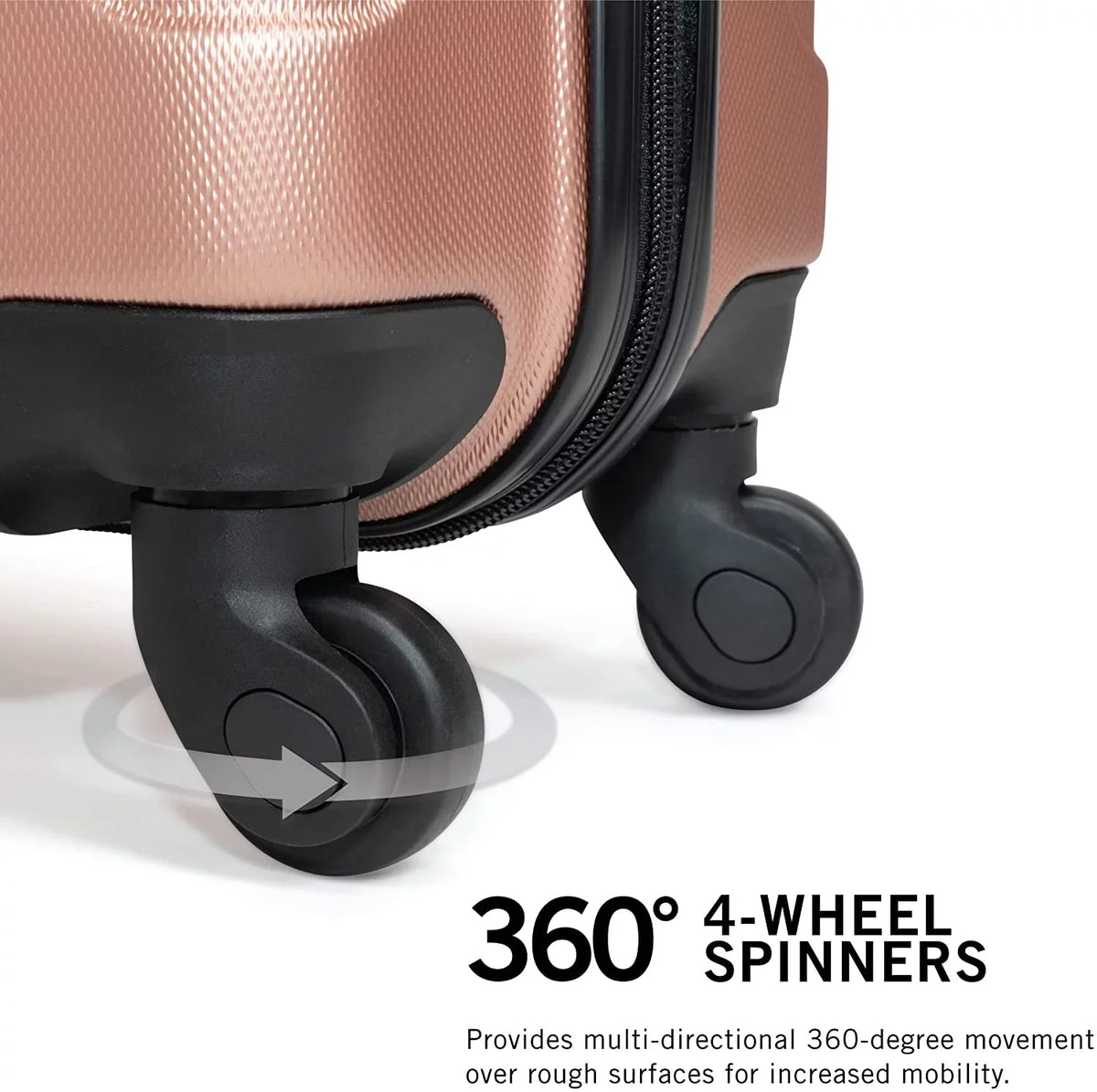 Kenneth Cole  Out Of Bounds Lightweight Durable Hardshell 4-Wheel Spinner Cabin Size Travel Suitcase, Rose Gold, 24-Inch Checked