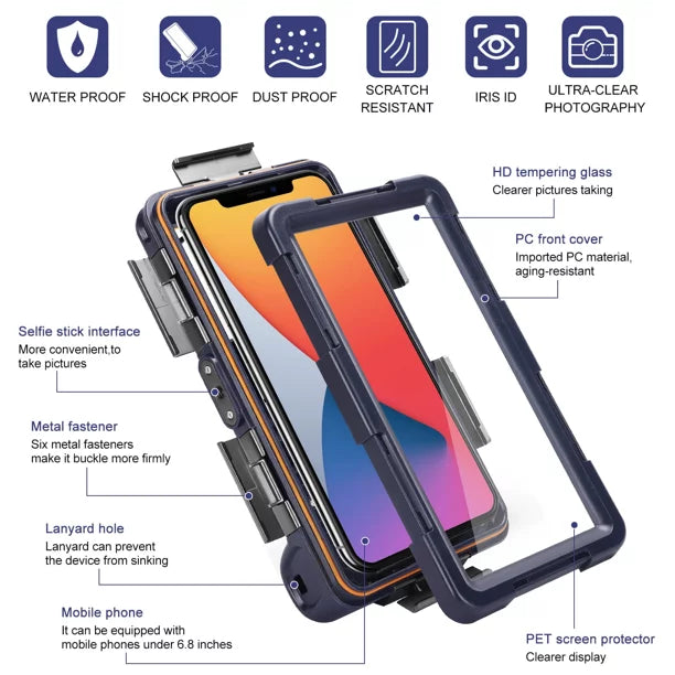 UrbanX Professional [15m/50ft] Swimming Diving Surfing Snorkeling Photo Video Waterproof Protective Case Underwater Housing for Maxwest Astro 5s And all Phones Up to 6.9 Inch  with Lanyard