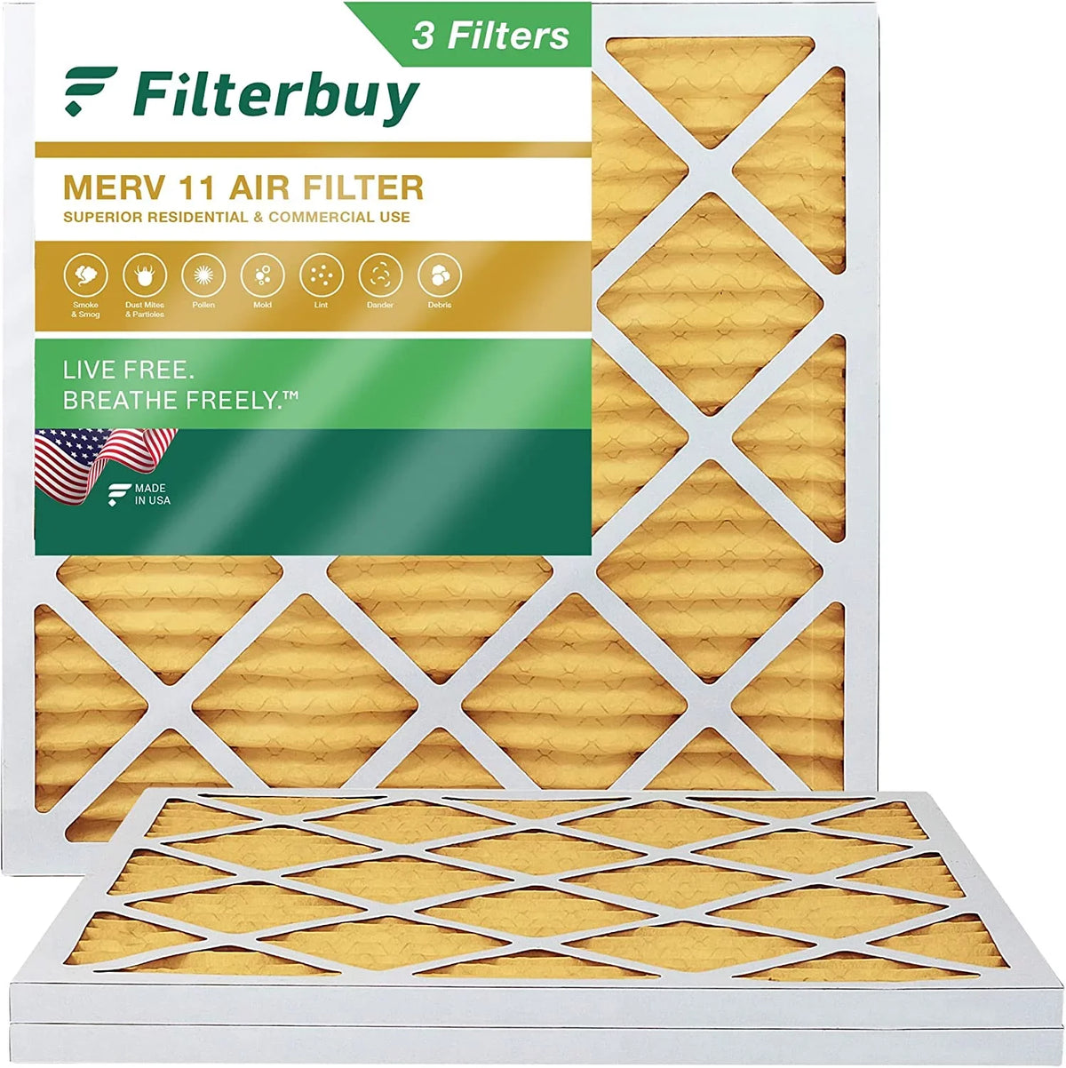 Filterbuy 20x20x1  11 Pleated   Furnace Air Filters (3-Pack)