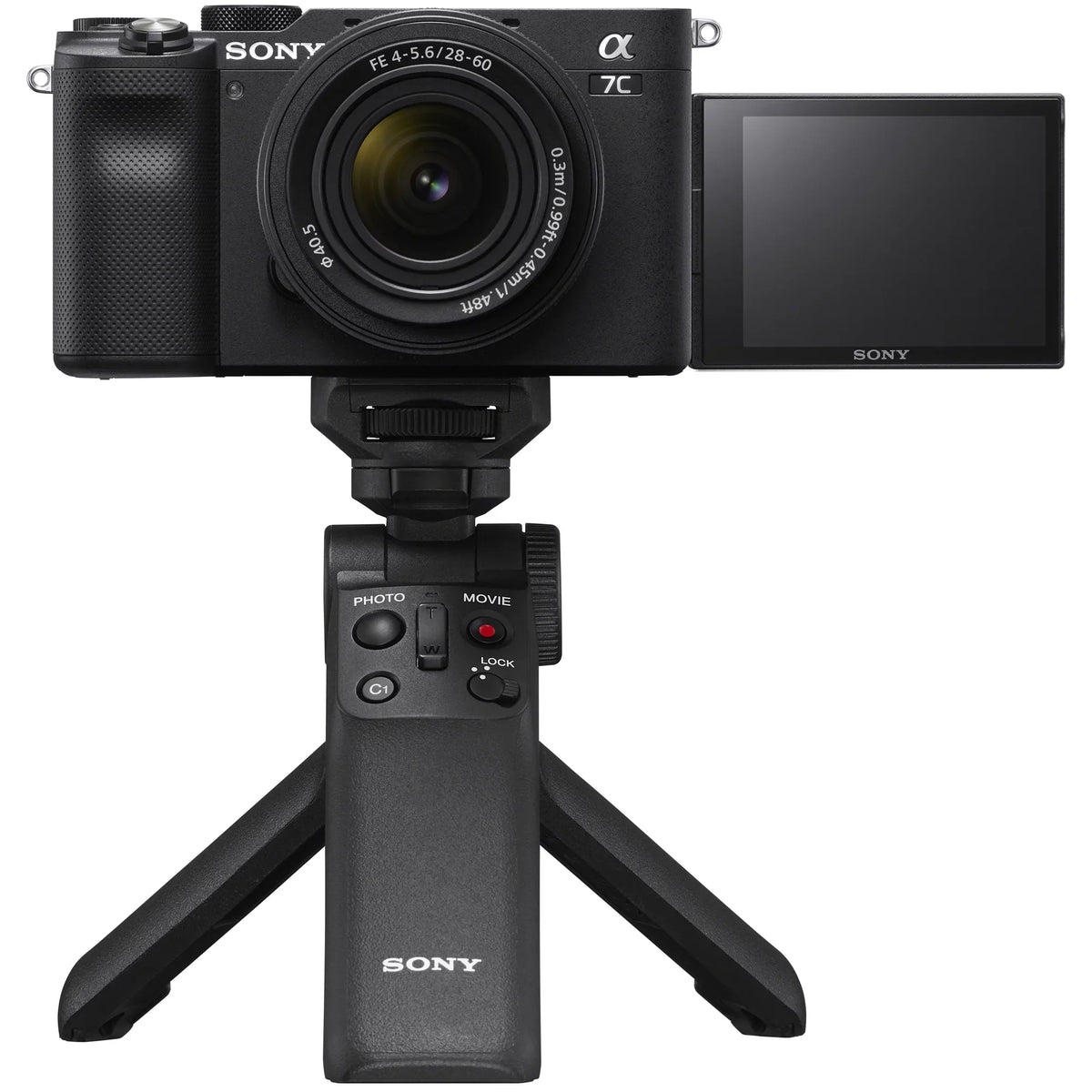 Sony a7C Mirrorless Full Frame Camera Body with 28-60mm F4-5.6 Lens Black ILCE7CL/B Bundle + Vlogger Kit ACCVC1: -VPT2BT Shooting Grip w. Wireless Remote + 2x Battery + Deco Gear Bag & Accessories