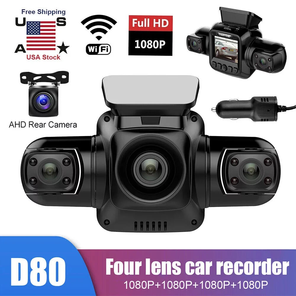 4 Channel Dash Cam Front, Left, Right and Rear, Front and Rear Inside, 360°Panoramic Driving Recorder  Car Cameras Night Vision