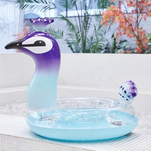 Alin Swimming Pool Toys Inflatable Glitter Pool Float Peacock Designed with Fast Valves Lounge Raft Decorative Water Game Summer Beach Party for Kids | 48 Inch