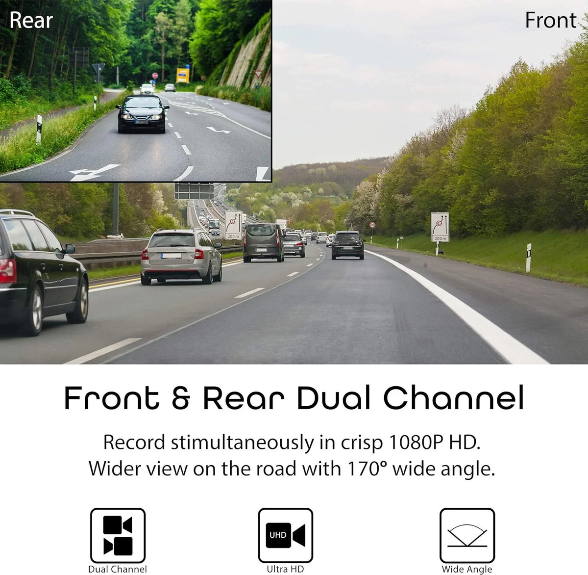 Open Box Rexing V1LG Dual Channel Car Dash Cam  1080p - Black