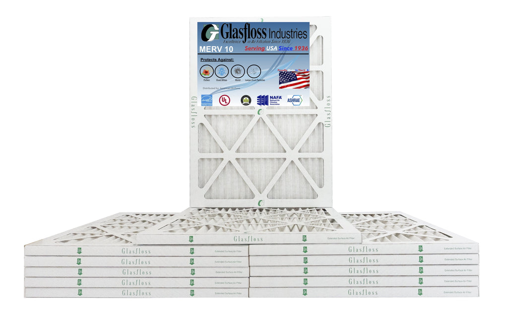 Glasfloss 16x24x1 -  10 -Qty:12 - Furnace Air Filter - Made in  (Actual Size: 15.5 x 23.5x7/8 inch)