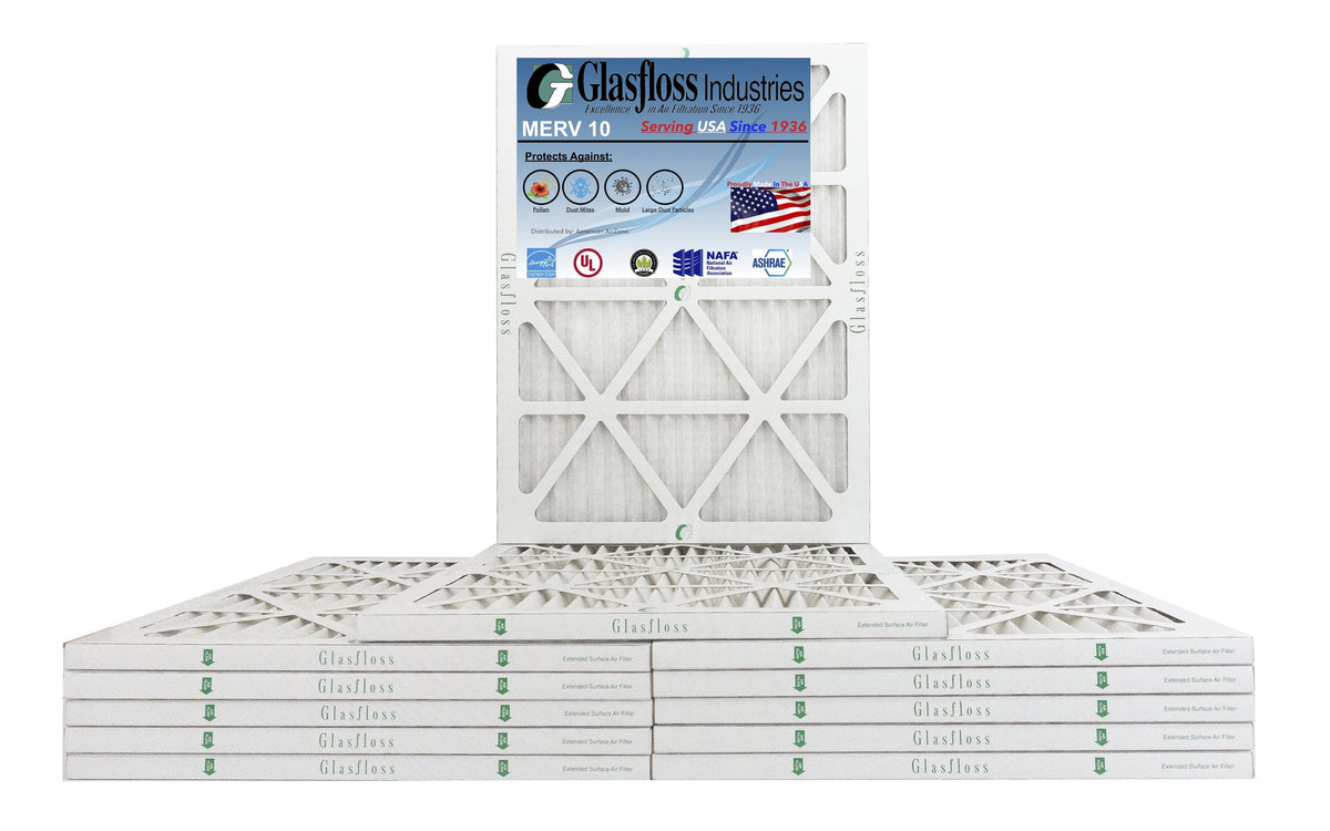 Glasfloss 16x24x1 -  10 -Qty:12 - Furnace Air Filter - Made in  (Actual Size: 15.5 x 23.5x7/8 inch)