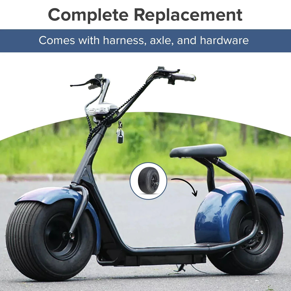 AlveyTech 60 Volt 1500 Watt Hub Motor & 18x9.50-8 Wheel Assembly for Fat Tire Scooters