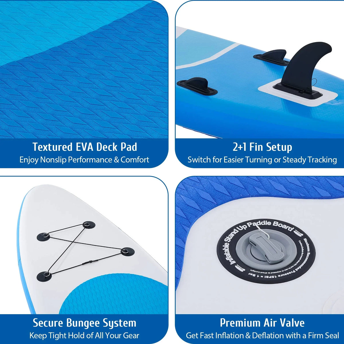 Preenex 10'6" Hybrid Inflatable Paddle Board for Adults Hybrid  Board Set w Air Pump, Blue