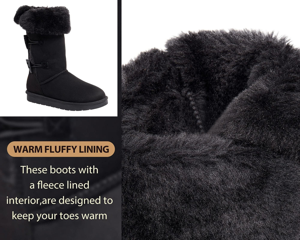 Winter Tall Boots for Women Snow Boot Button Fashion Black Boots Knee High Classic Slip On Boot Outdoor Shoes