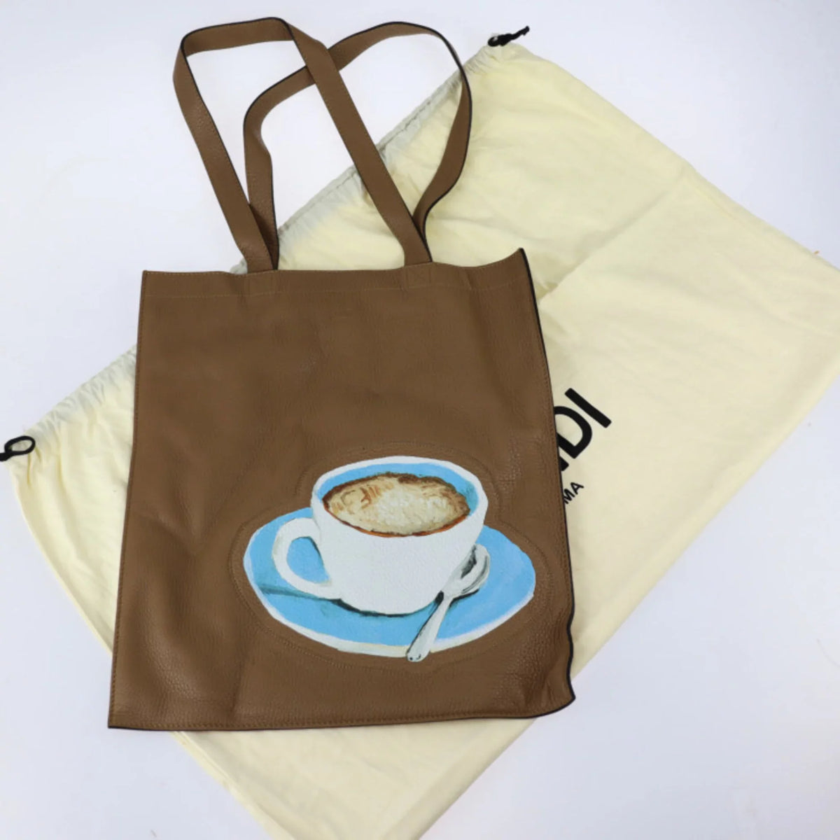 Pre-Owned  Fendi Tote Bag 7VA426 Leather Brown Series Shoulder Coffee Cup Pattern (Like New)