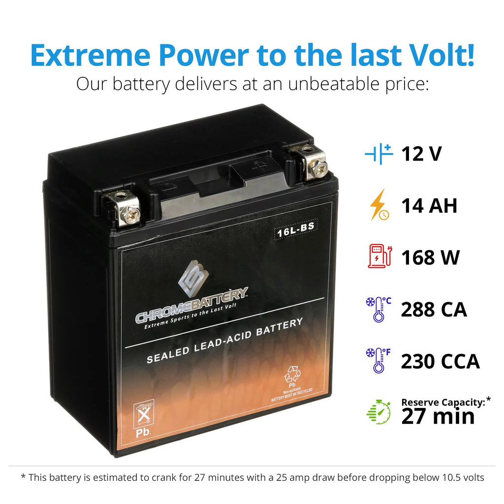 Chrome Battery YTX16L- (16L- 12 Volt,14 Ah, 230 ) Jet Ski Battery for Kawasaki 650cc Jf650 X2 1987