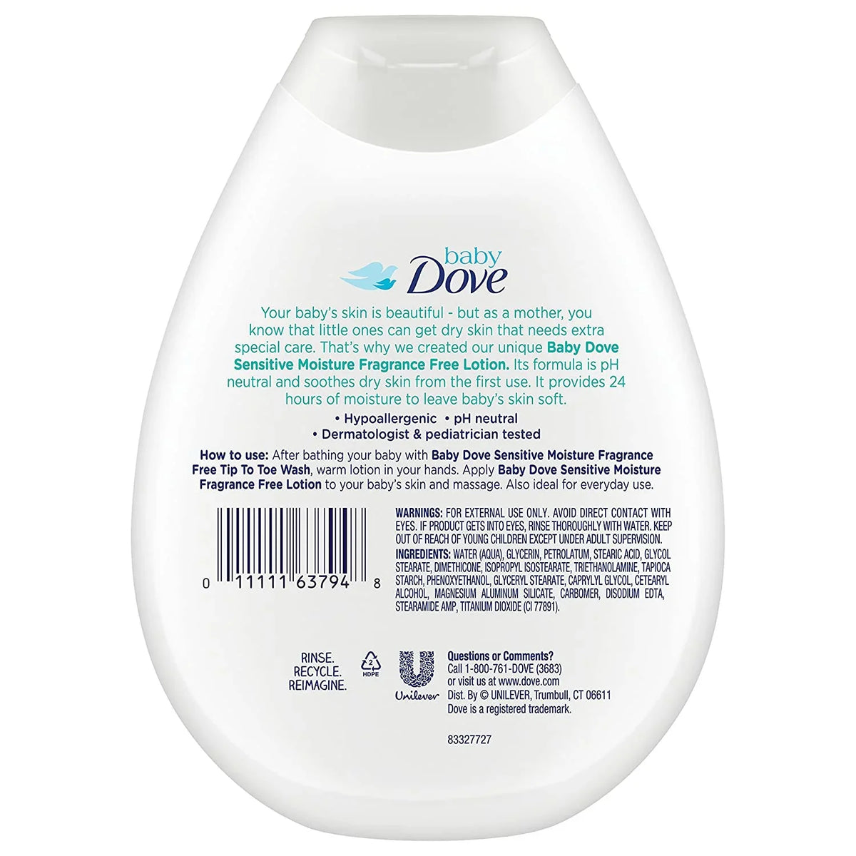 Baby Dove Fragrance Free Lotion, Sensitive Moisture 13 oz, 3 count