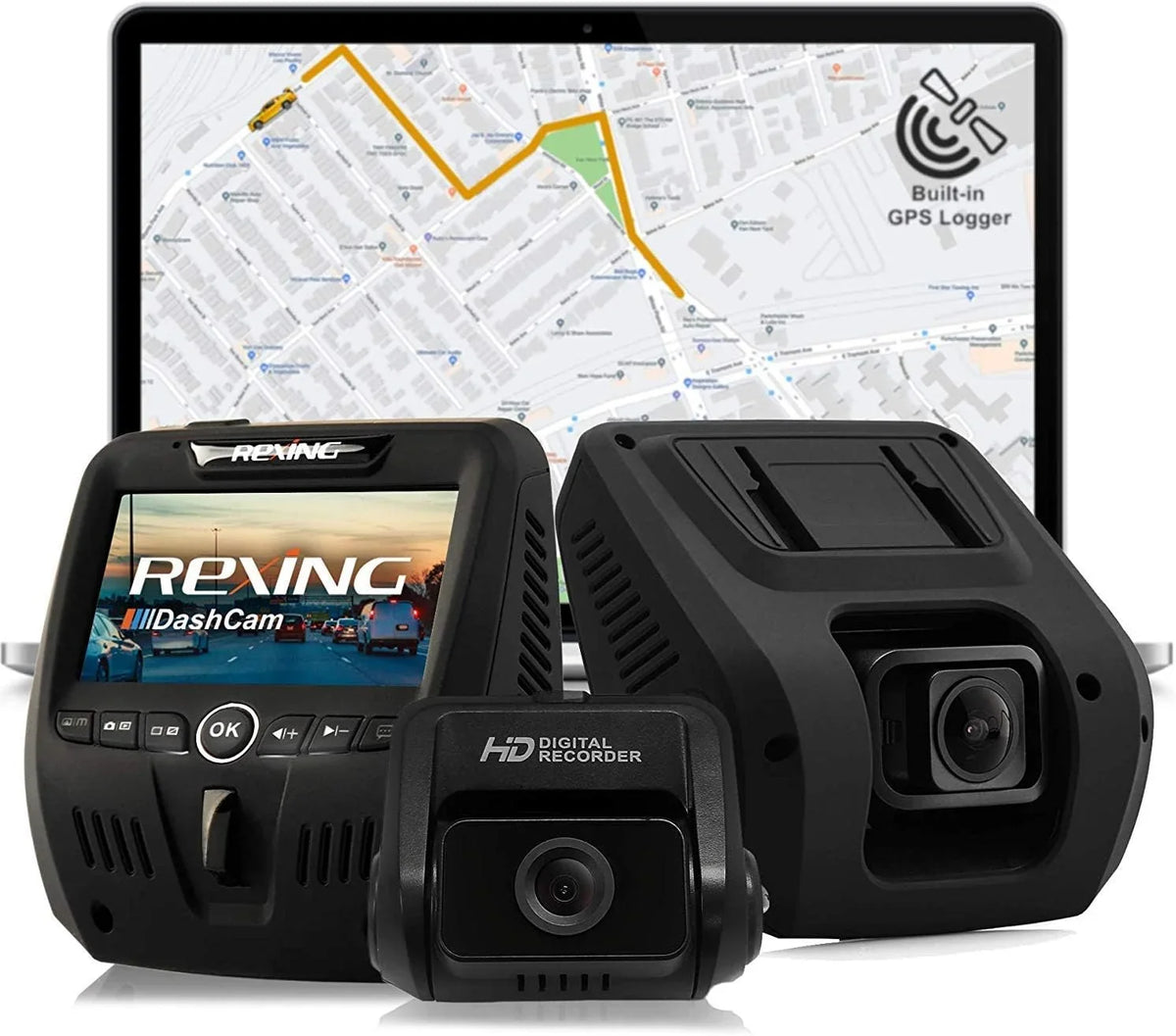 Open Box Rexing V1LG Dual Channel Car Dash Cam  1080p - Black
